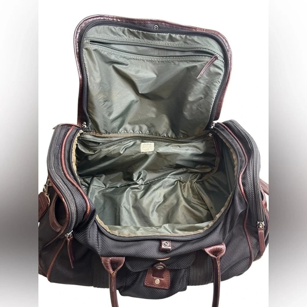 Vintage Filson Heritage Black Nylon Duffle Bag Leather Trim Medium
